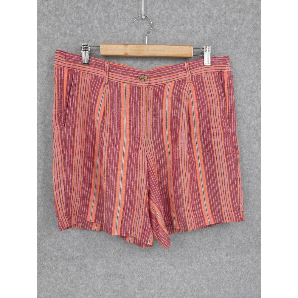 J Jill Love Linen Striped Shorts 6.5" Red Orange Pink 12 Pockets Breathable